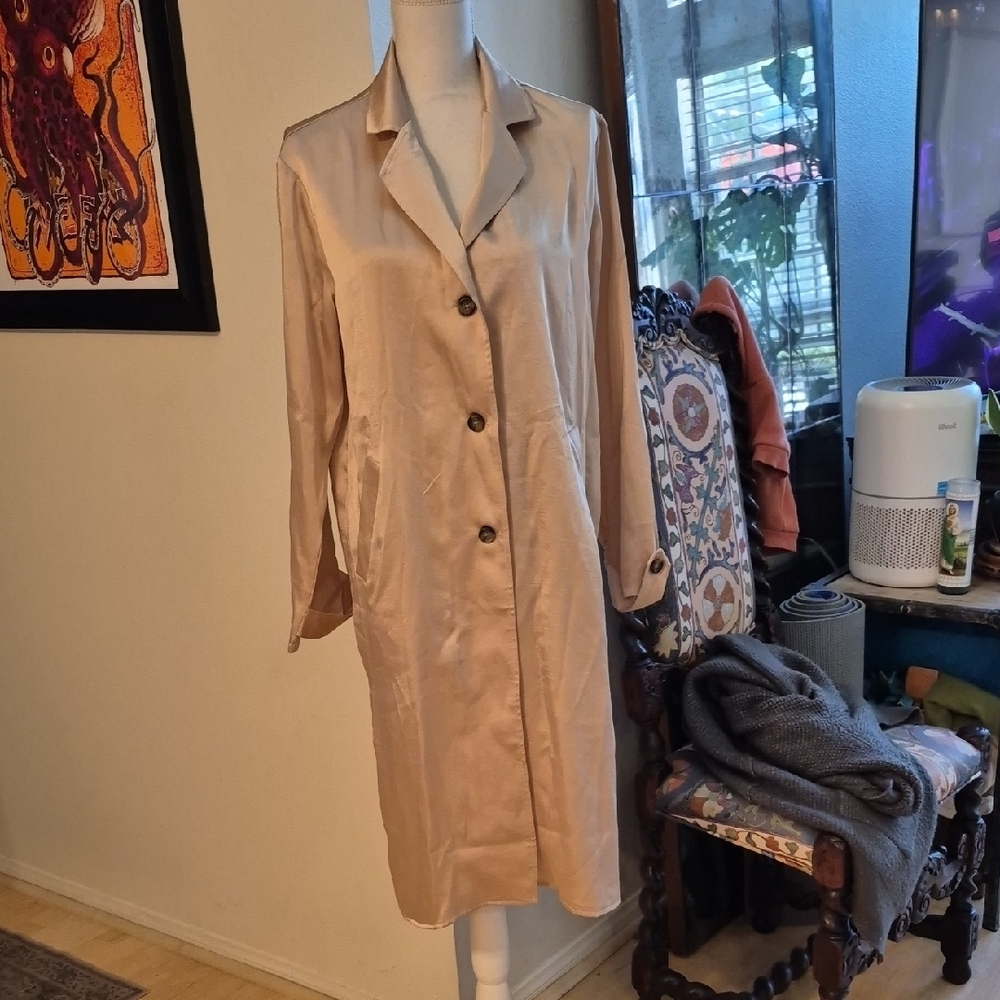 Affection Metalic Copper Blush Pink Long Coat Dress Large Pockets